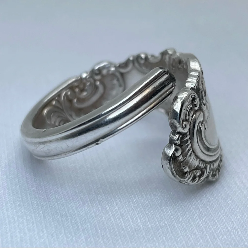 Vintage Stainless Steel Ornate Floral Scroll Boho Wrap Handcrafted Sz 9